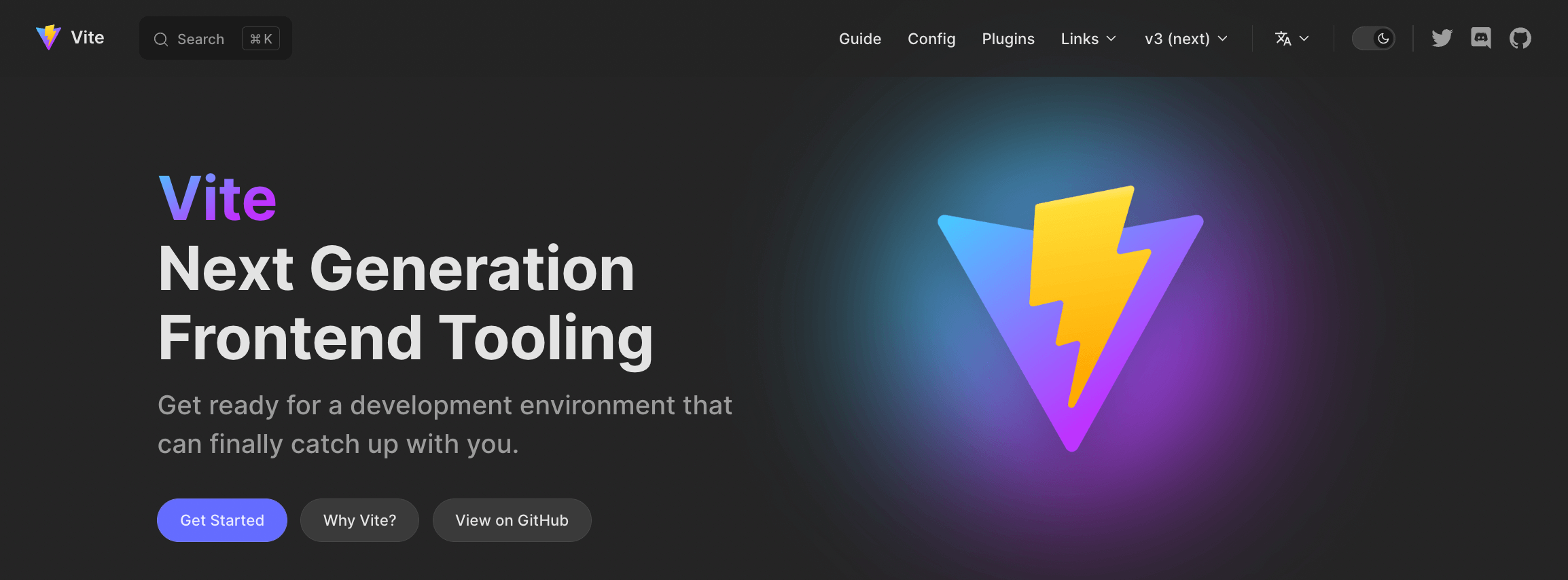 Página de inicio de documentación de Vite